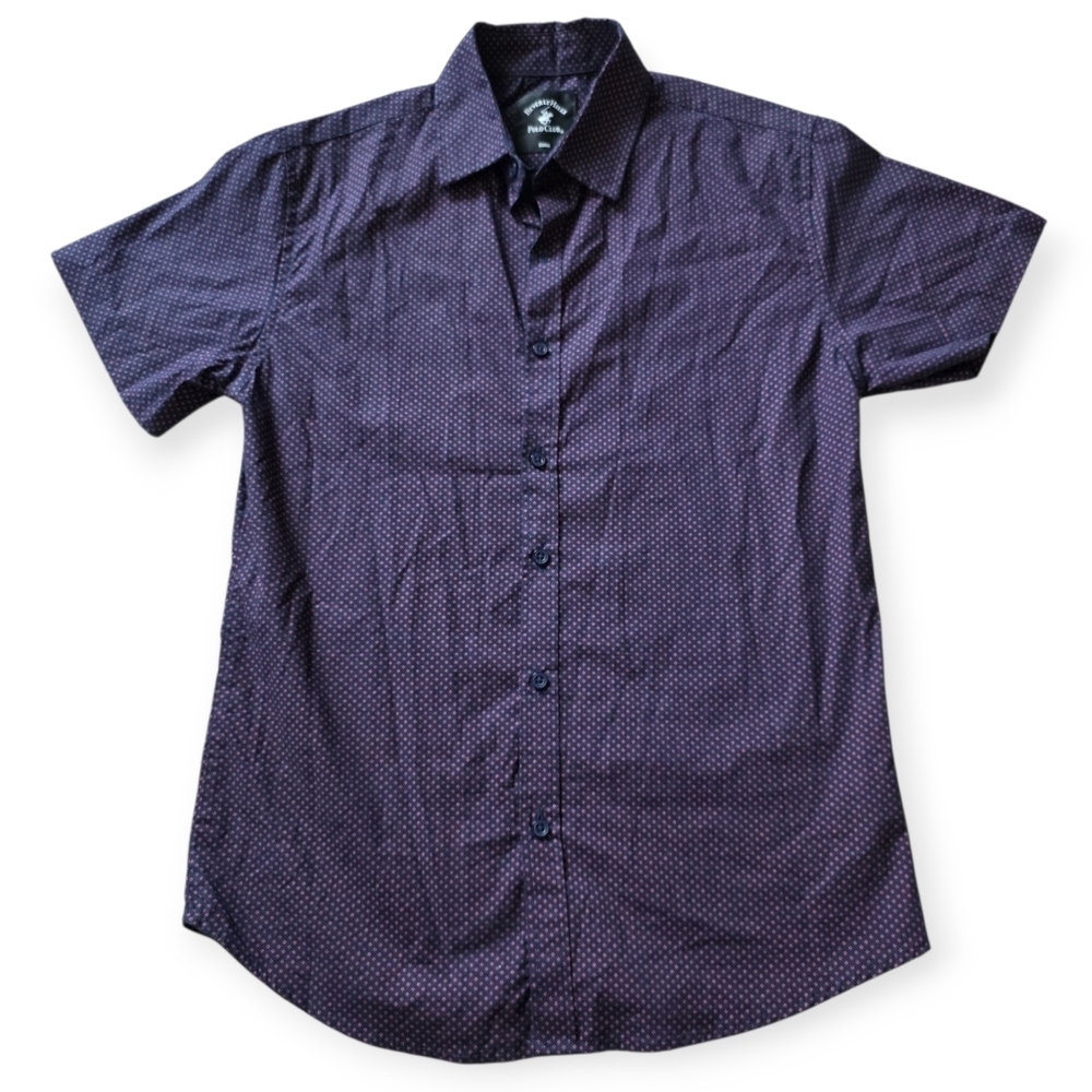 Beverly Hills Polo Club Men's Short Sleeve Button Down Dress Shirt, Navy
